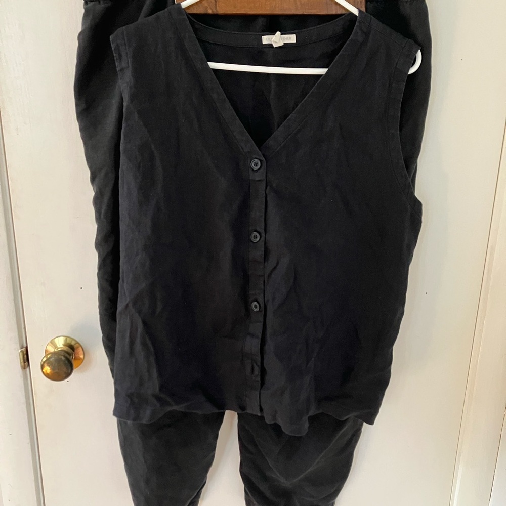 Eileen Fisher black linen pants and vest set Size XL/1XL
